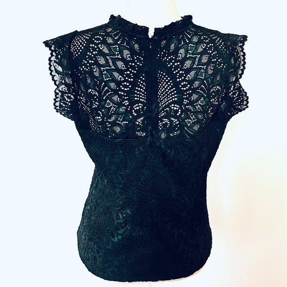 White House Black Market - High-Neck Lace Shell in black - Picture 2 of 4
